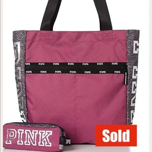 ❗️SOLD❗️ VS PINK bayberry/gray tote w/ tech pouch